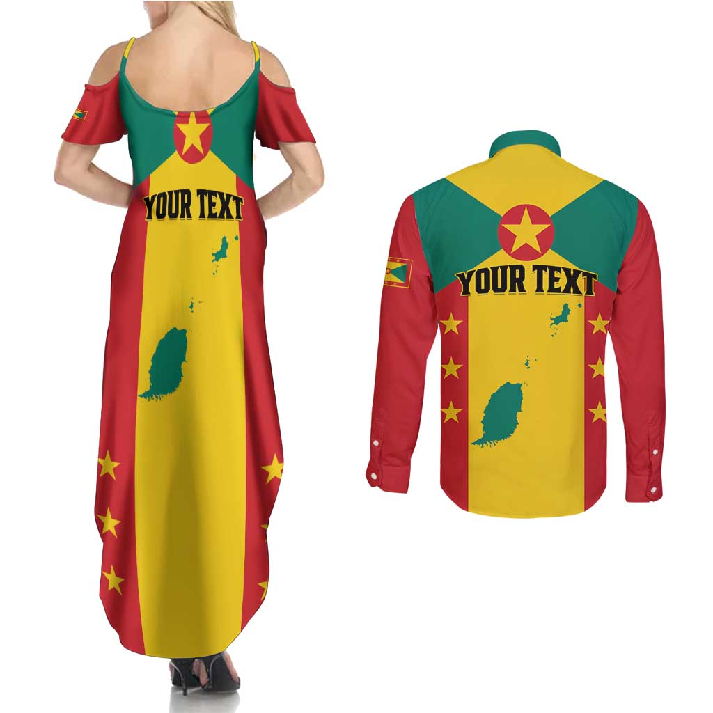 Personalized Gwenad Couples Matching Summer Maxi Dress and Long Sleeve Button Shirt Grenada Coat Of Arms Flag Style