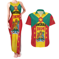 Personalized Gwenad Couples Matching Tank Maxi Dress and Hawaiian Shirt Grenada Coat Of Arms Flag Style