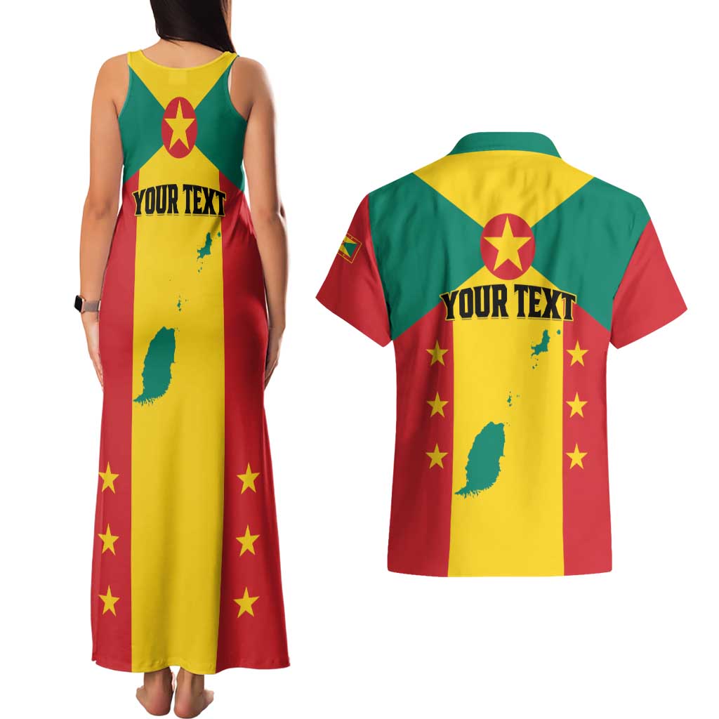 Personalized Gwenad Couples Matching Tank Maxi Dress and Hawaiian Shirt Grenada Coat Of Arms Flag Style