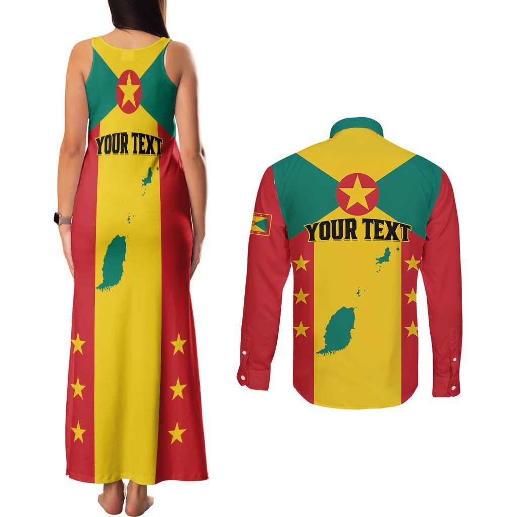 Personalized Gwenad Couples Matching Tank Maxi Dress and Long Sleeve Button Shirt Grenada Coat Of Arms Flag Style