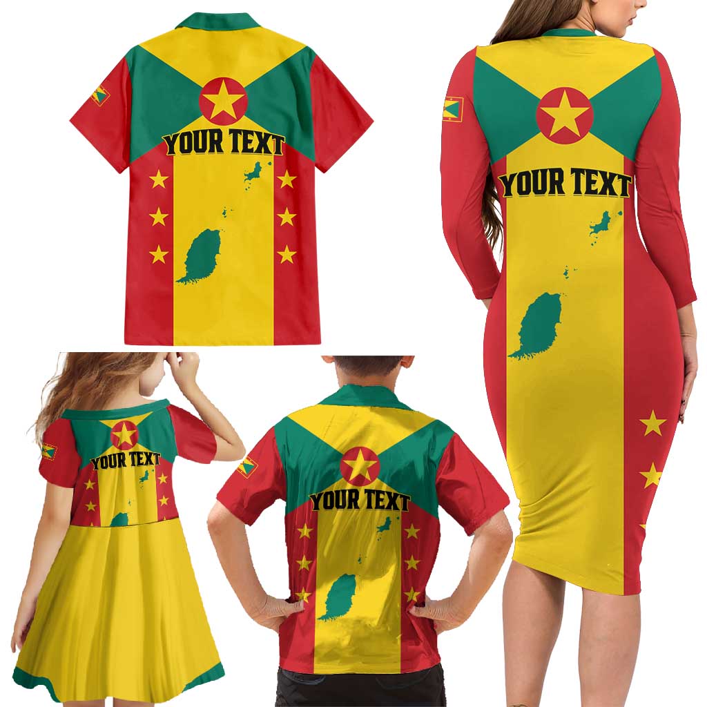 Personalized Gwenad Family Matching Long Sleeve Bodycon Dress and Hawaiian Shirt Grenada Coat Of Arms Flag Style