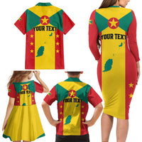 Personalized Gwenad Family Matching Long Sleeve Bodycon Dress and Hawaiian Shirt Grenada Coat Of Arms Flag Style
