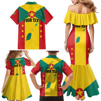 Personalized Gwenad Family Matching Mermaid Dress and Hawaiian Shirt Grenada Coat Of Arms Flag Style