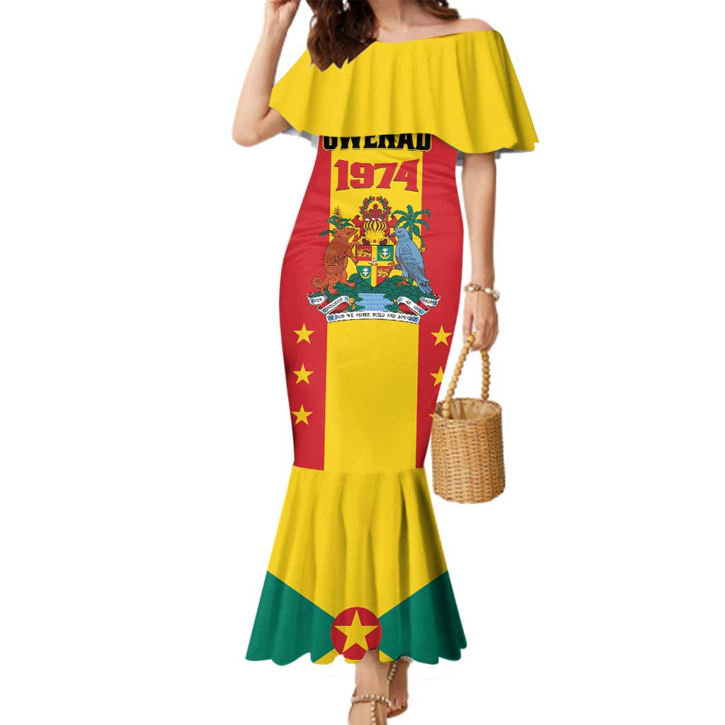 Personalized Gwenad Family Matching Mermaid Dress and Hawaiian Shirt Grenada Coat Of Arms Flag Style