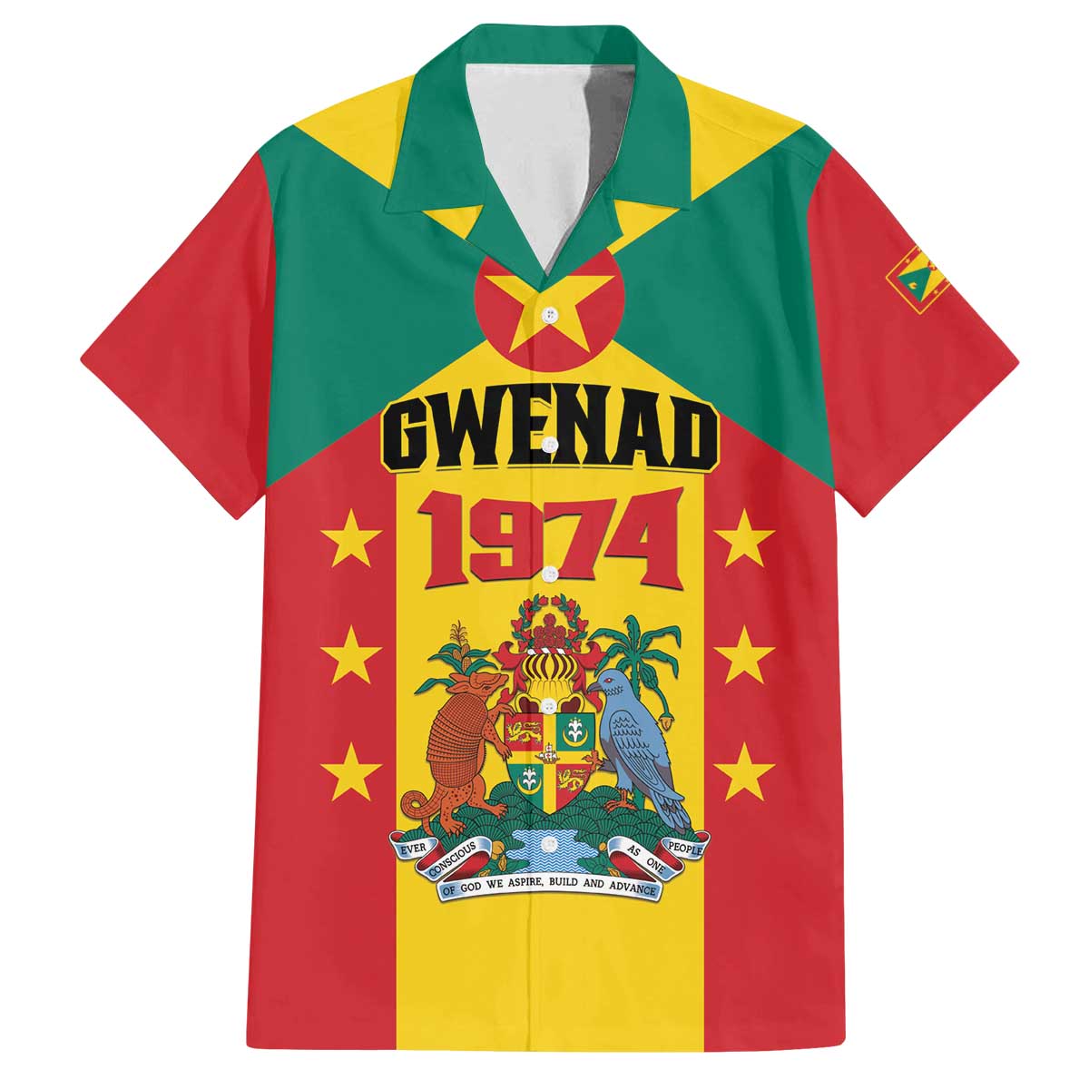 Personalized Gwenad Family Matching Off The Shoulder Long Sleeve Dress and Hawaiian Shirt Grenada Coat Of Arms Flag Style