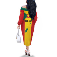 Personalized Gwenad Family Matching Off The Shoulder Long Sleeve Dress and Hawaiian Shirt Grenada Coat Of Arms Flag Style