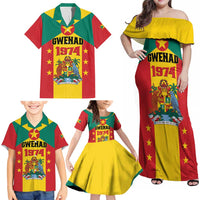 Personalized Gwenad Family Matching Off Shoulder Maxi Dress and Hawaiian Shirt Grenada Coat Of Arms Flag Style