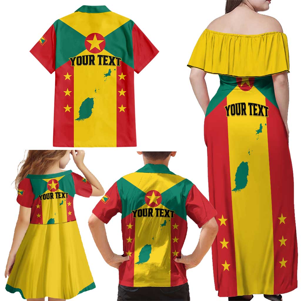 Personalized Gwenad Family Matching Off Shoulder Maxi Dress and Hawaiian Shirt Grenada Coat Of Arms Flag Style