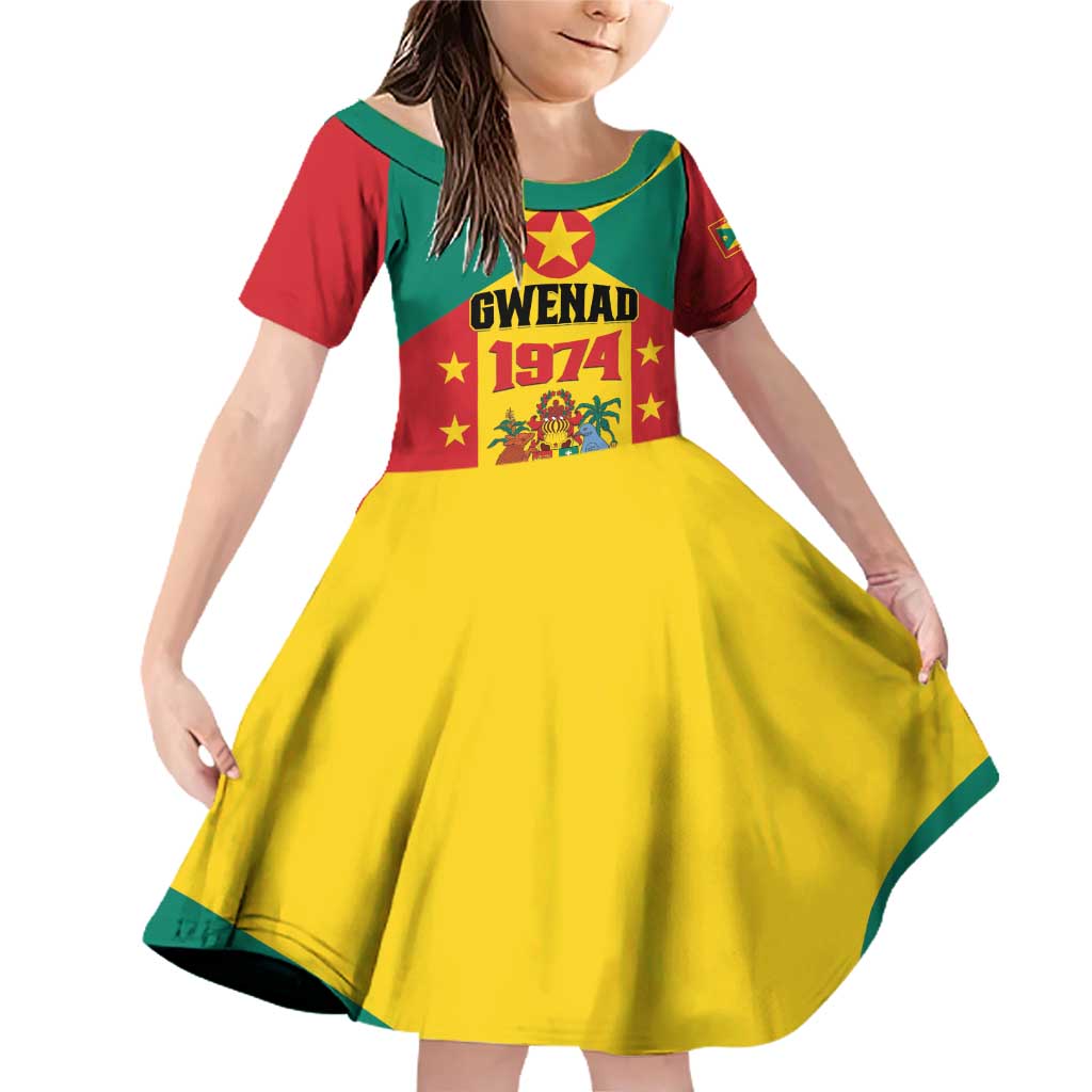 Personalized Gwenad Family Matching Off Shoulder Short Dress and Hawaiian Shirt Grenada Coat Of Arms Flag Style