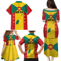 Personalized Gwenad Family Matching Puletasi and Hawaiian Shirt Grenada Coat Of Arms Flag Style