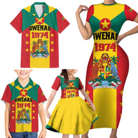 Personalized Gwenad Family Matching Short Sleeve Bodycon Dress and Hawaiian Shirt Grenada Coat Of Arms Flag Style