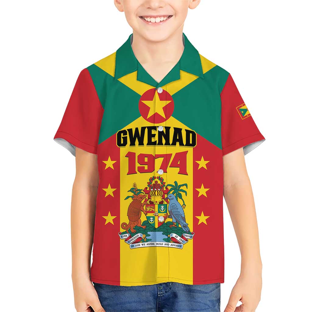 Personalized Gwenad Kid Hawaiian Shirt Grenada Coat Of Arms Flag Style