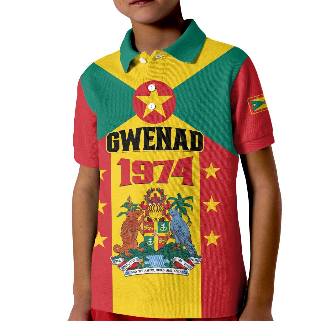 Personalized Gwenad Kid Polo Shirt Grenada Coat Of Arms Flag Style