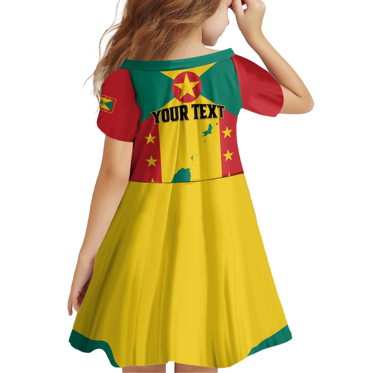 Personalized Gwenad Kid Short Sleeve Dress Grenada Coat Of Arms Flag Style