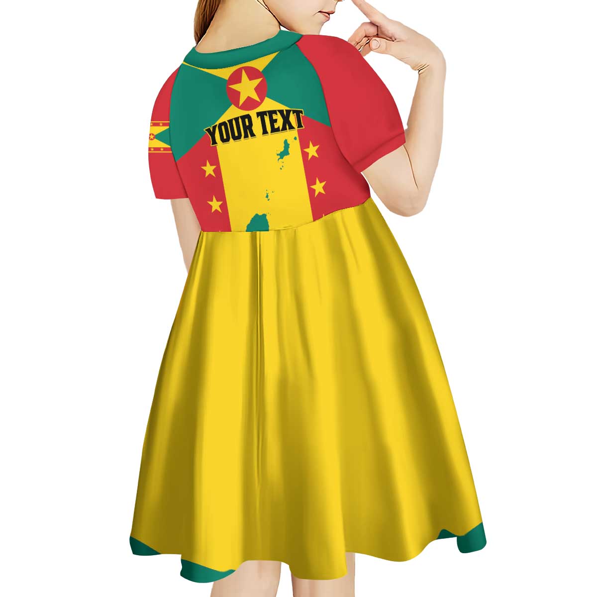 Personalized Gwenad Kid Short Sleeve Dress Grenada Coat Of Arms Flag Style