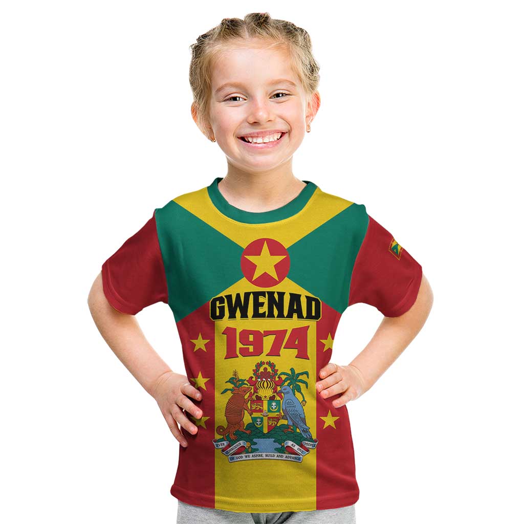 Personalized Gwenad Kid T Shirt Grenada Coat Of Arms Flag Style