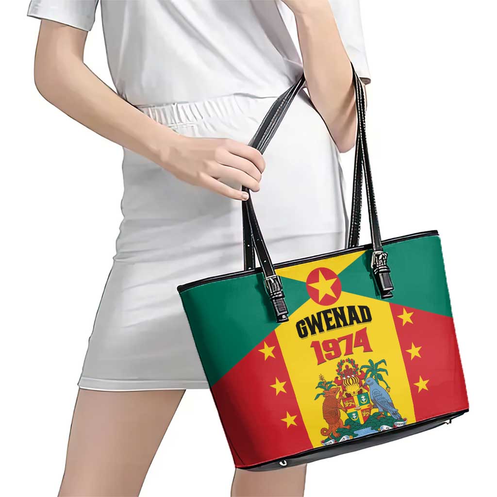 Gwenad Leather Tote Bag Grenada Coat Of Arms Flag Style