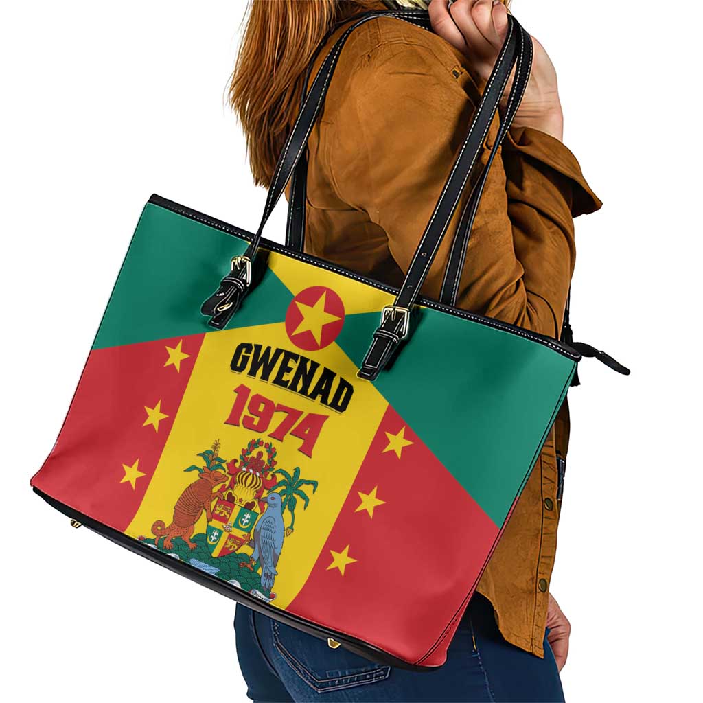 Gwenad Leather Tote Bag Grenada Coat Of Arms Flag Style
