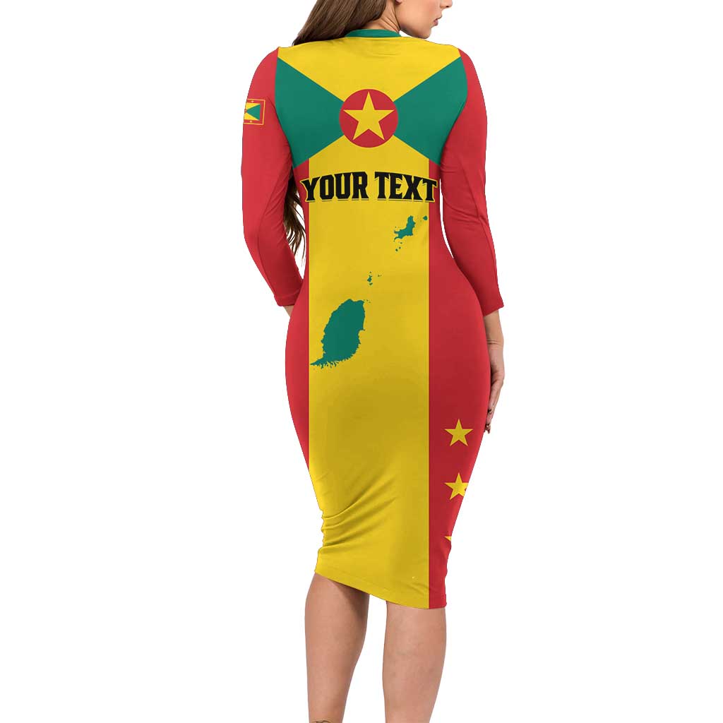 Personalized Gwenad Long Sleeve Bodycon Dress Grenada Coat Of Arms Flag Style