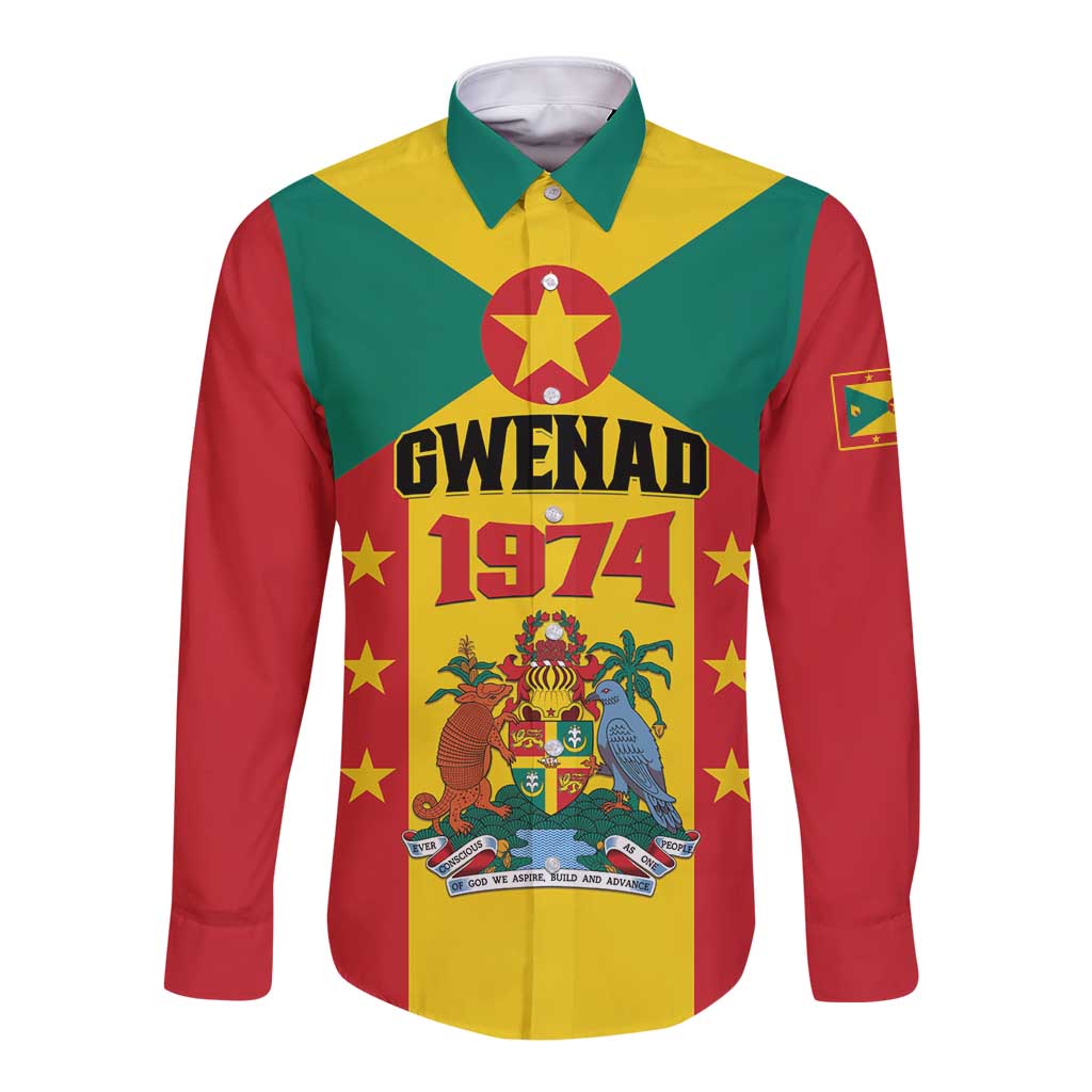 Personalized Gwenad Long Sleeve Button Shirt Grenada Coat Of Arms Flag Style