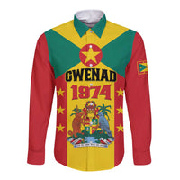Personalized Gwenad Long Sleeve Button Shirt Grenada Coat Of Arms Flag Style