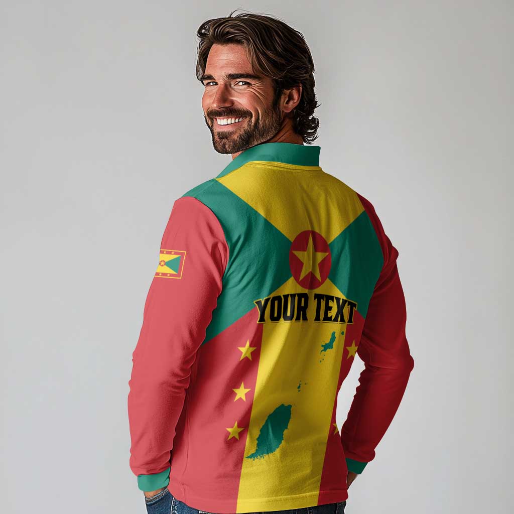Personalized Gwenad Long Sleeve Polo Shirt Grenada Coat Of Arms Flag Style