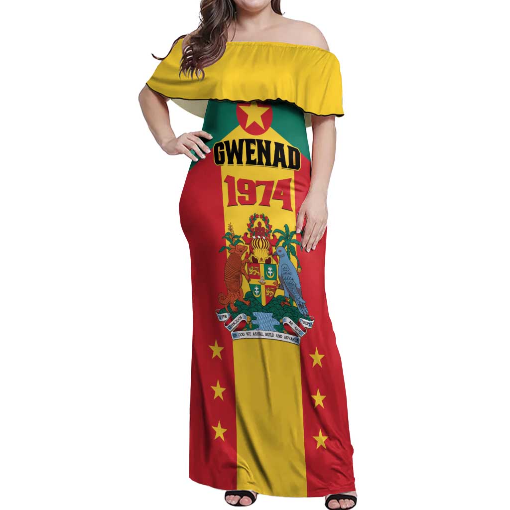 Personalized Gwenad Off Shoulder Maxi Dress Grenada Coat Of Arms Flag Style