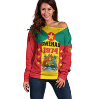 Personalized Gwenad Off Shoulder Sweater Grenada Coat Of Arms Flag Style