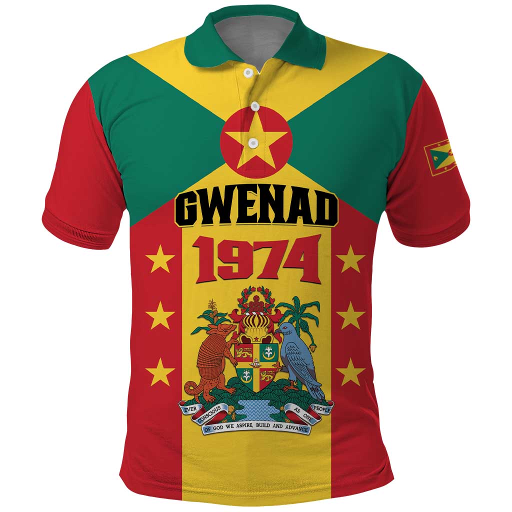 Personalized Gwenad Polo Shirt Grenada Coat Of Arms Flag Style