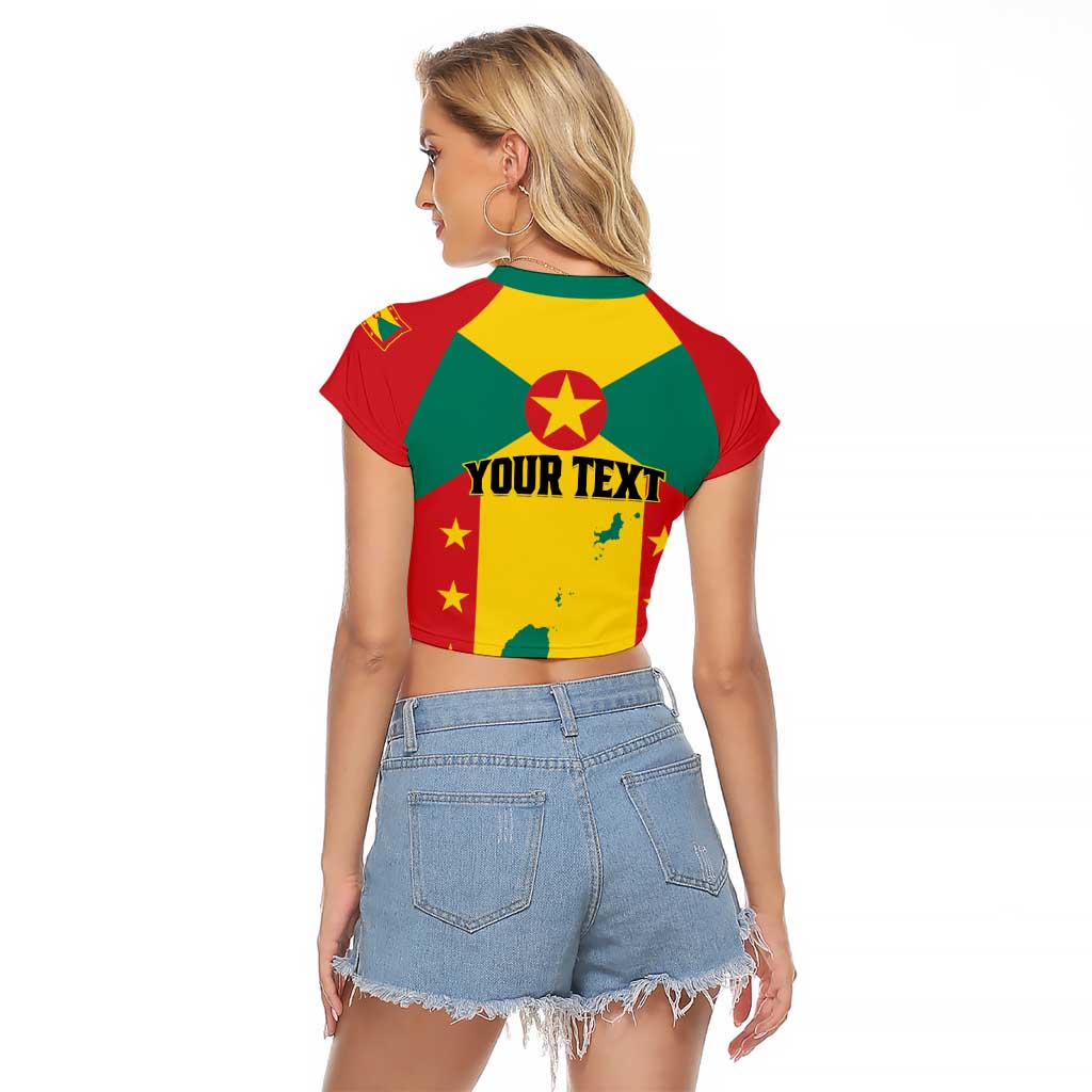 Personalized Gwenad Raglan Cropped T Shirt Grenada Coat Of Arms Flag Style - Wonder Print Shop