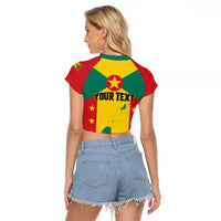 Personalized Gwenad Raglan Cropped T Shirt Grenada Coat Of Arms Flag Style - Wonder Print Shop