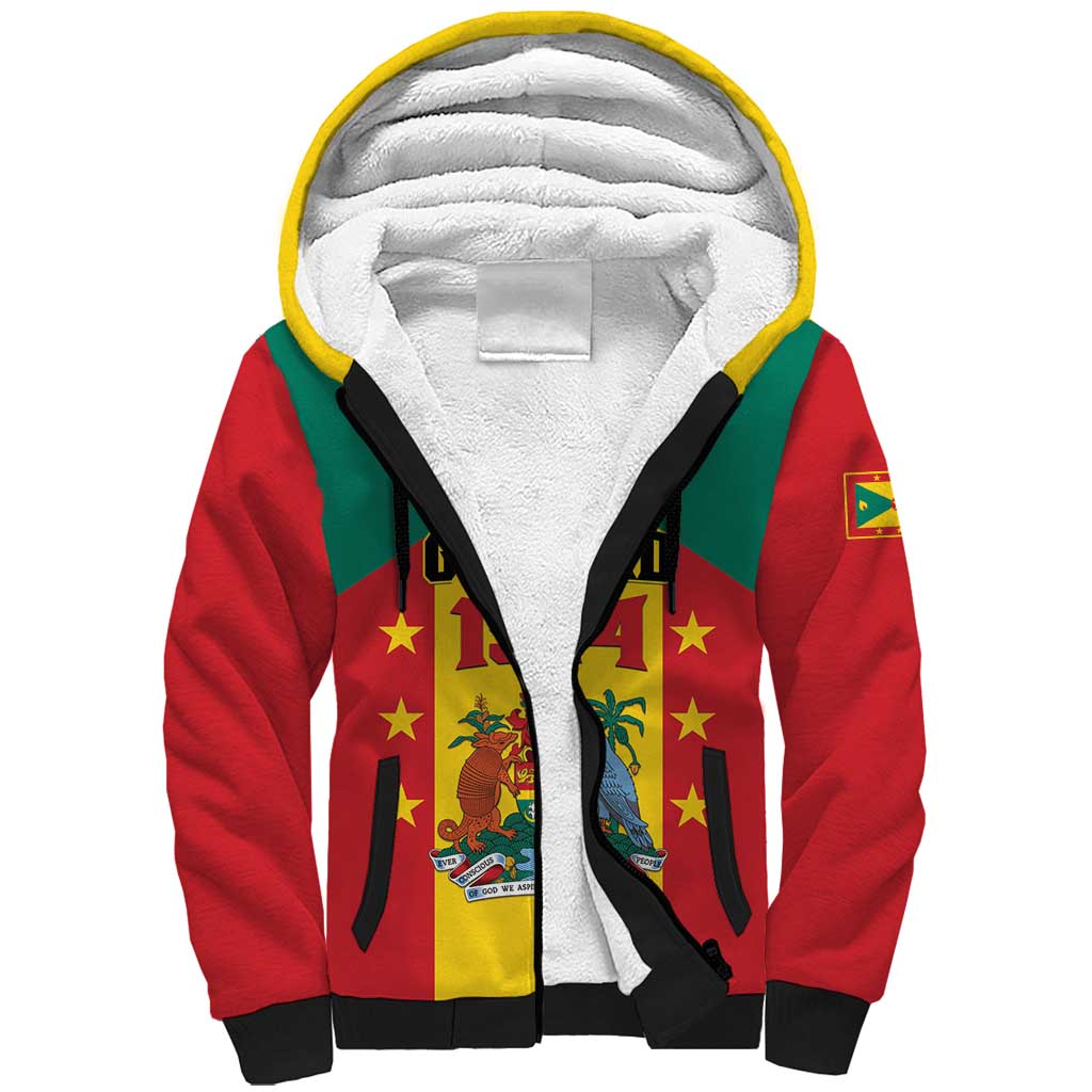 Personalized Gwenad Sherpa Hoodie Grenada Coat Of Arms Flag Style - Wonder Print Shop