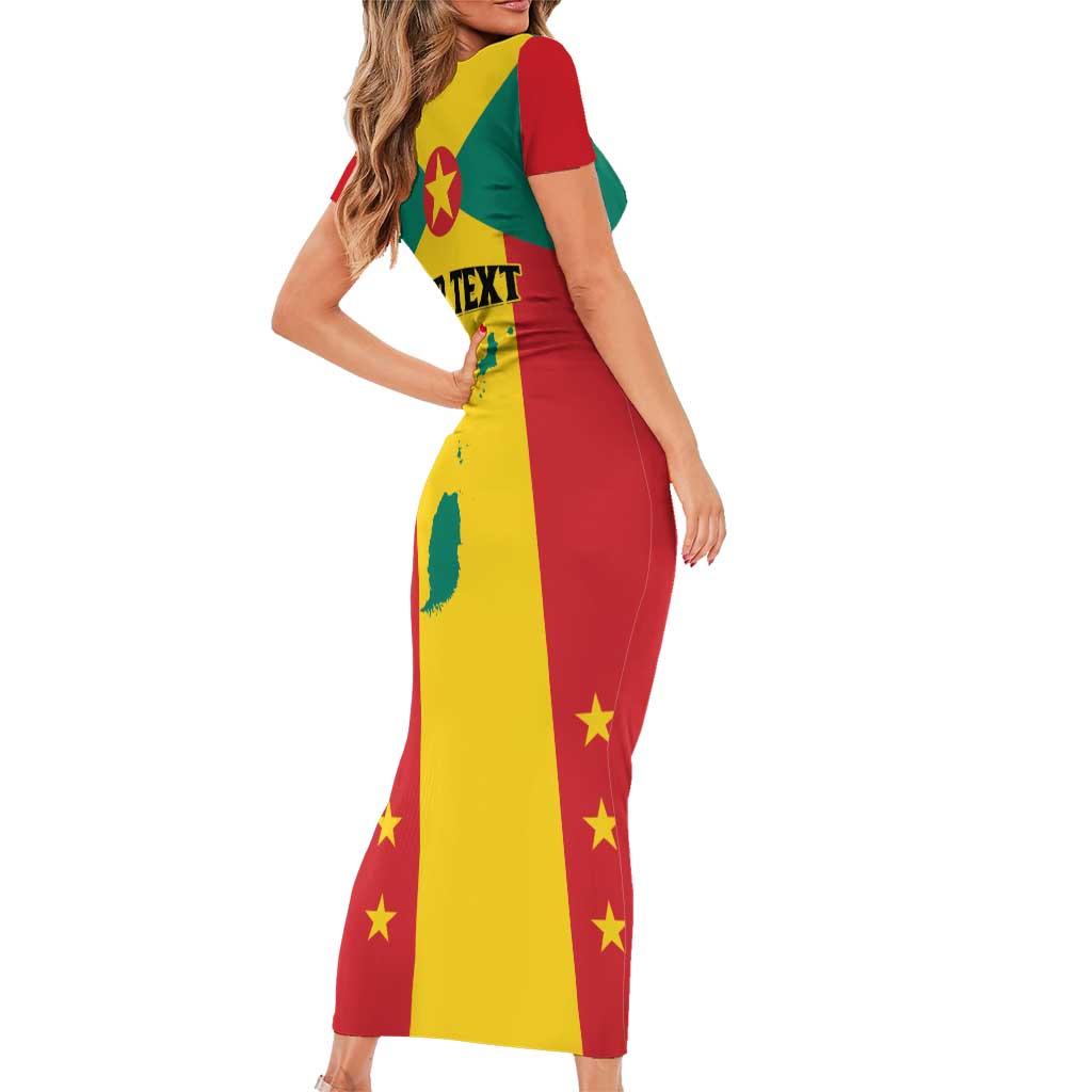 Personalized Gwenad Short Sleeve Bodycon Dress Grenada Coat Of Arms Flag Style - Wonder Print Shop