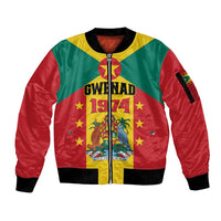Personalized Gwenad Sleeve Zip Bomber Jacket Grenada Coat Of Arms Flag Style - Wonder Print Shop