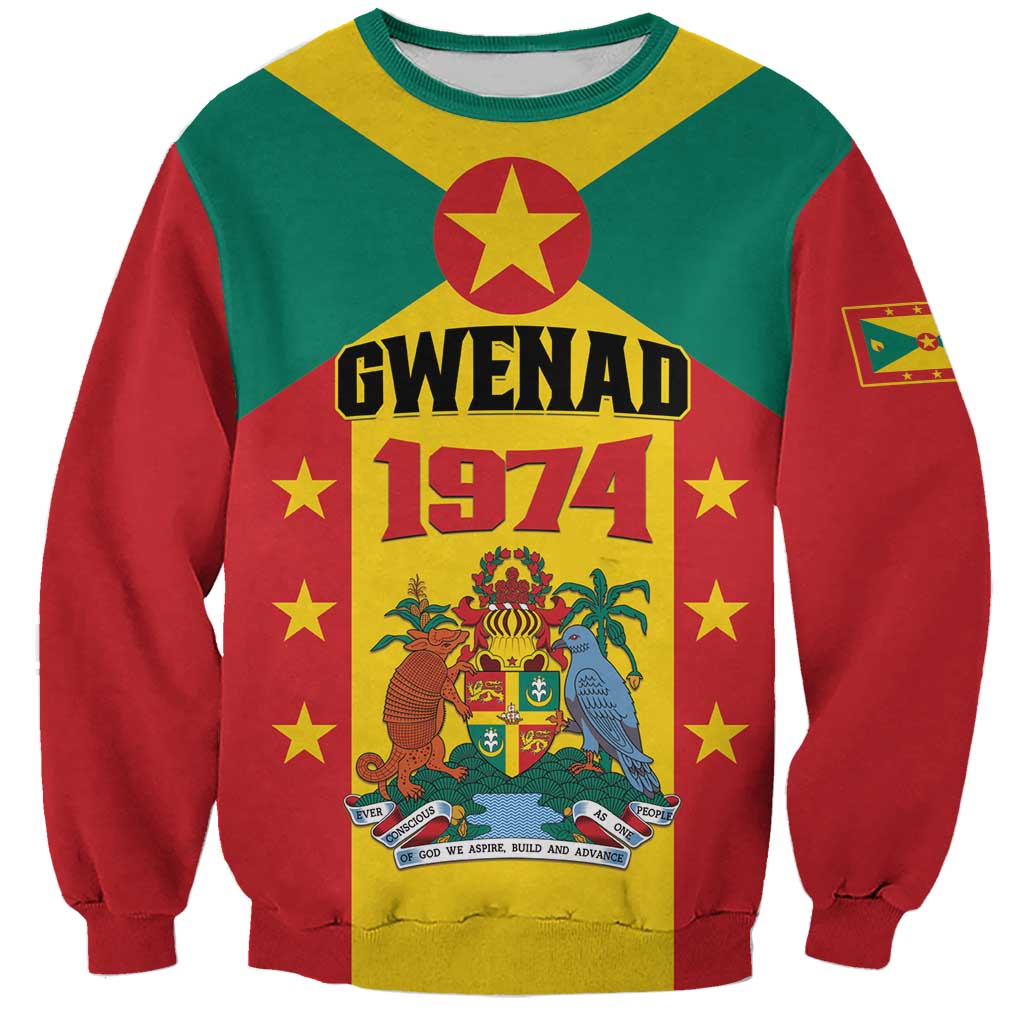 Personalized Gwenad Sweatshirt Grenada Coat Of Arms Flag Style - Wonder Print Shop