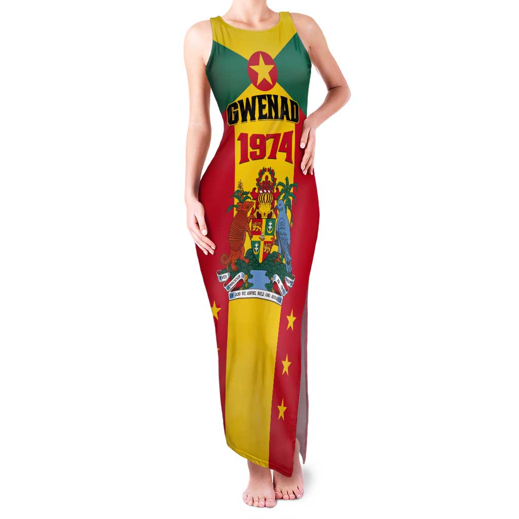 Personalized Gwenad Tank Maxi Dress Grenada Coat Of Arms Flag Style - Wonder Print Shop