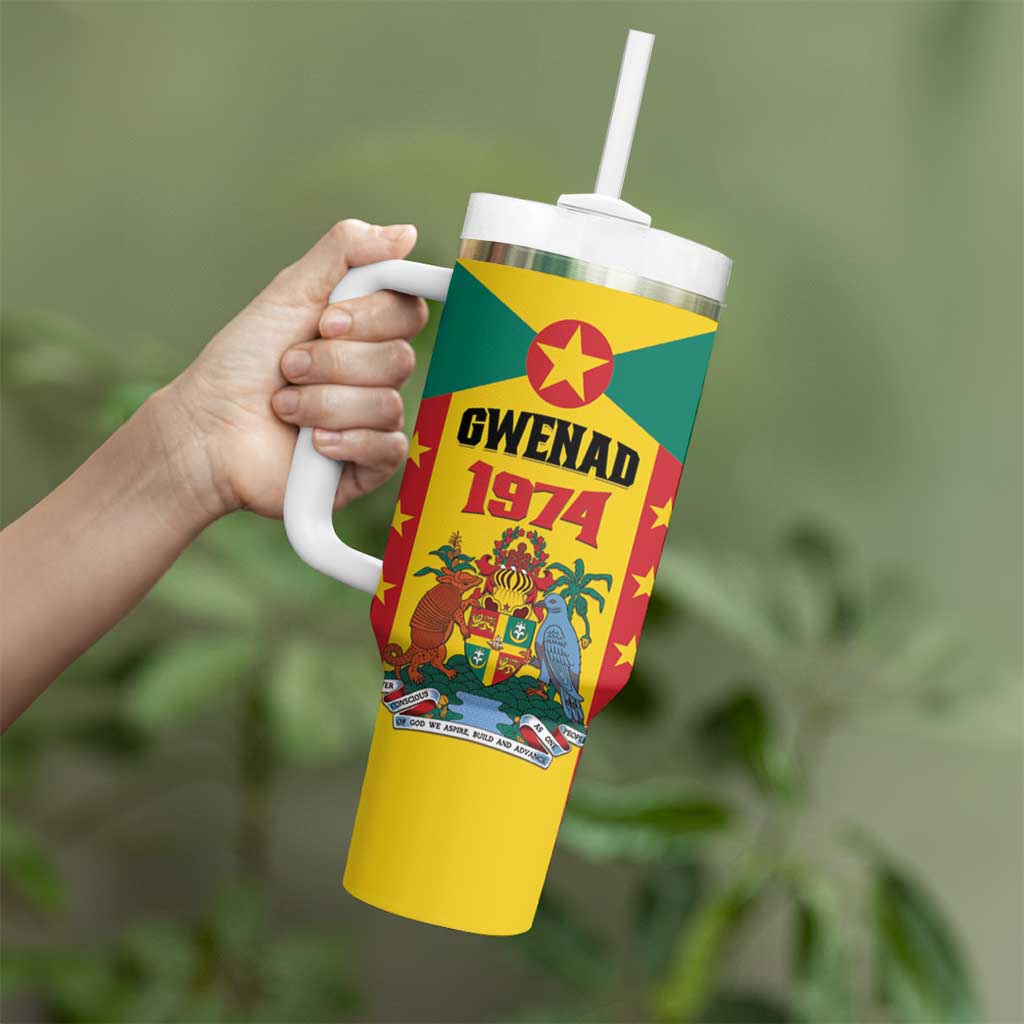 Personalized Gwenad Tumbler With Handle Grenada Coat Of Arms Flag Style - Wonder Print Shop