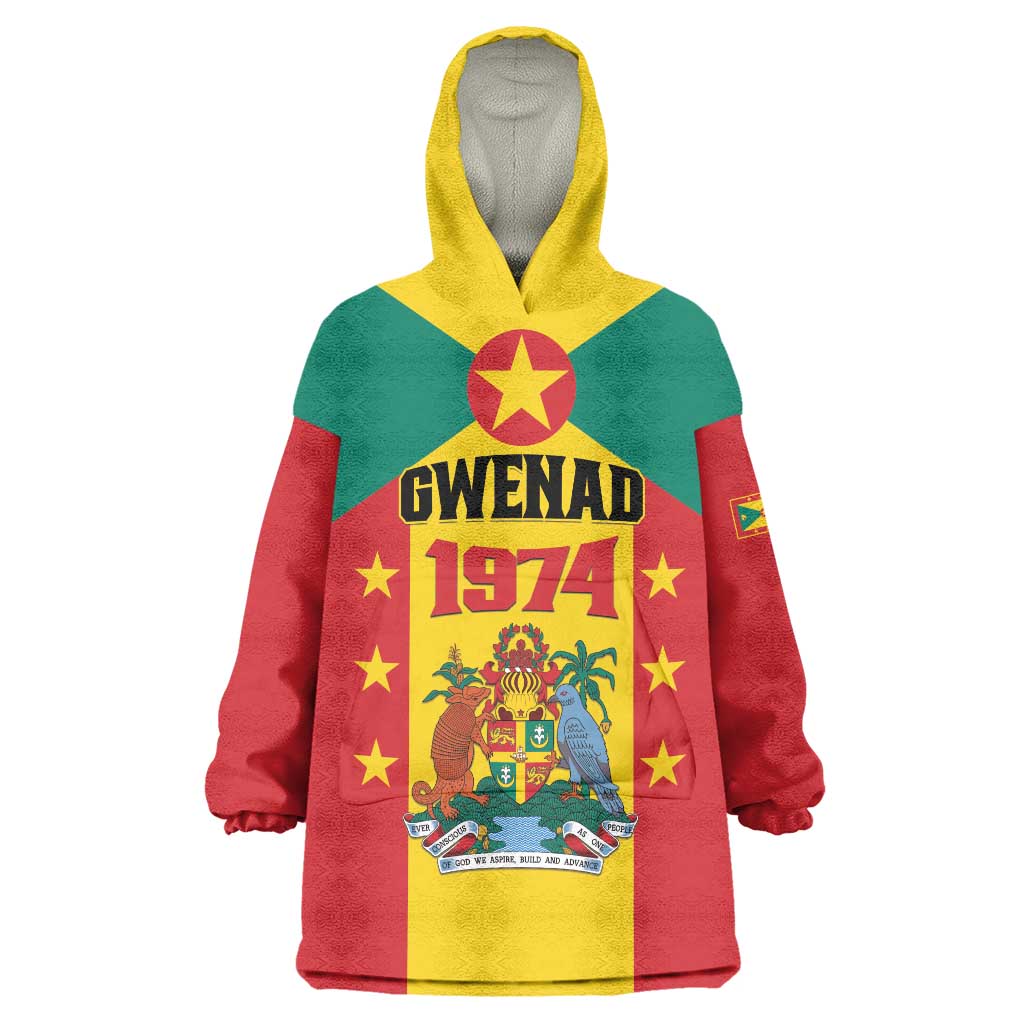 Personalized Gwenad Wearable Blanket Hoodie Grenada Coat Of Arms Flag Style - Wonder Print Shop