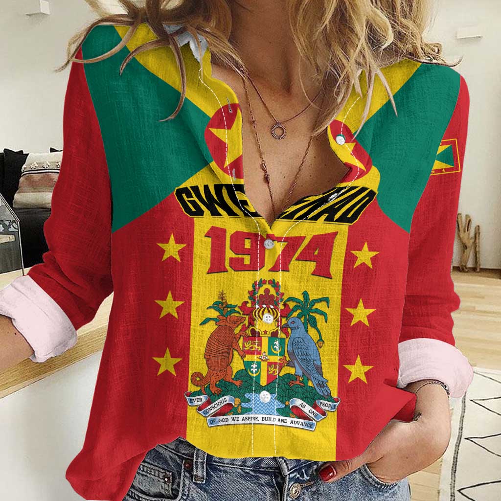 Personalized Gwenad Women Casual Shirt Grenada Coat Of Arms Flag Style - Wonder Print Shop
