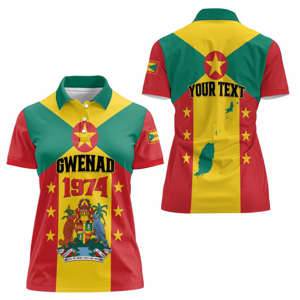 Personalized Gwenad Women Polo Shirt Grenada Coat Of Arms Flag Style - Wonder Print Shop