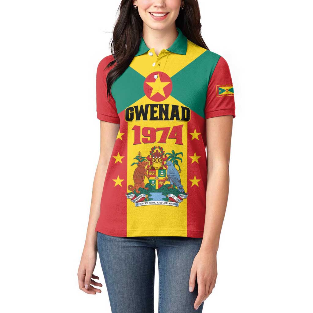 Personalized Gwenad Women Polo Shirt Grenada Coat Of Arms Flag Style - Wonder Print Shop