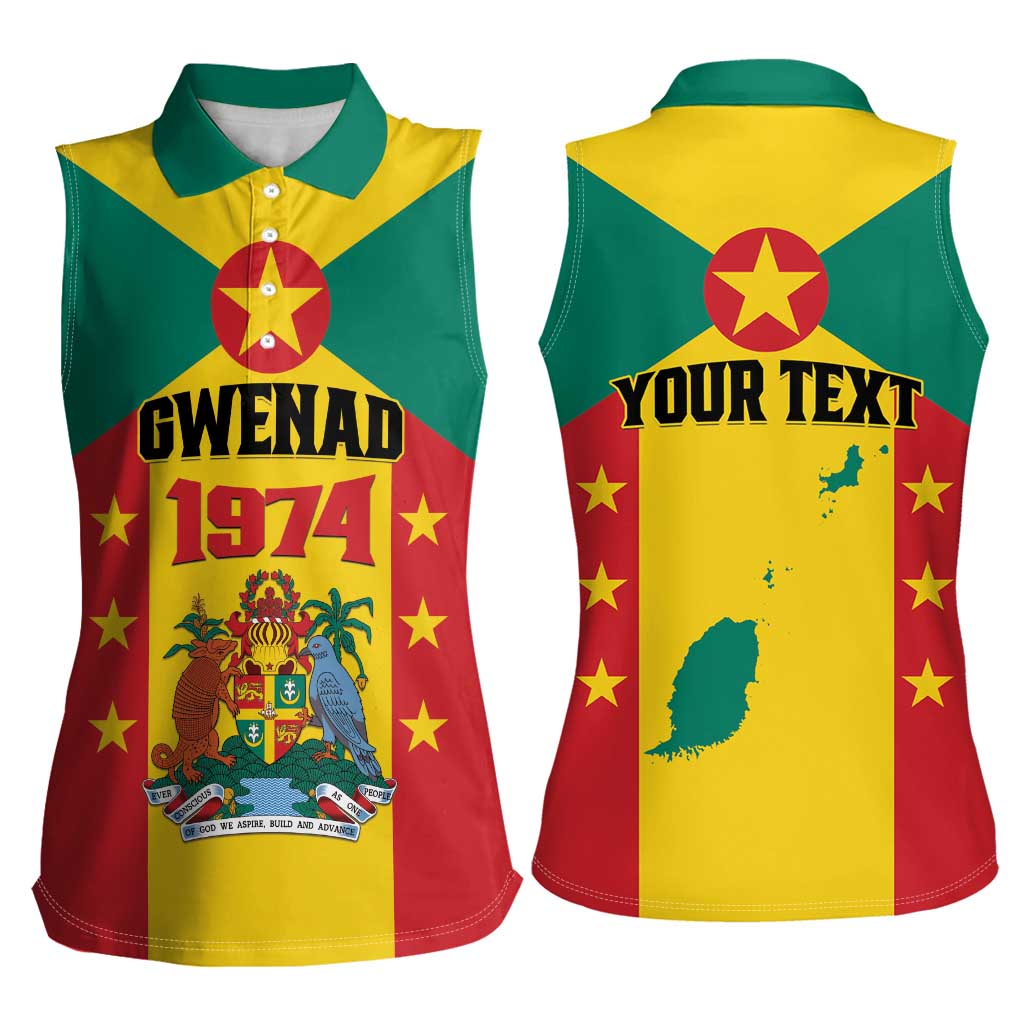 Personalized Gwenad Women Sleeveless Polo Shirt Grenada Coat Of Arms Flag Style - Wonder Print Shop