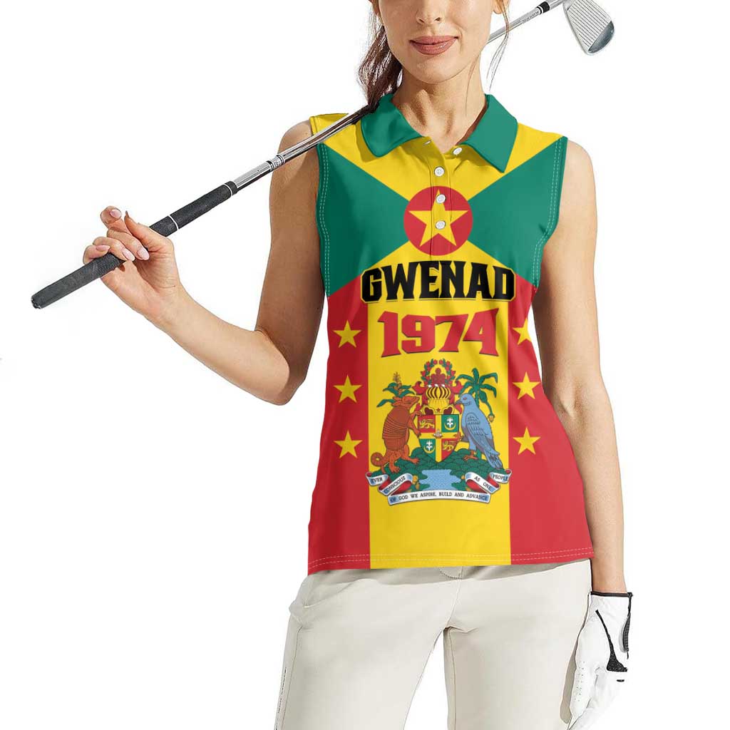 Personalized Gwenad Women Sleeveless Polo Shirt Grenada Coat Of Arms Flag Style - Wonder Print Shop