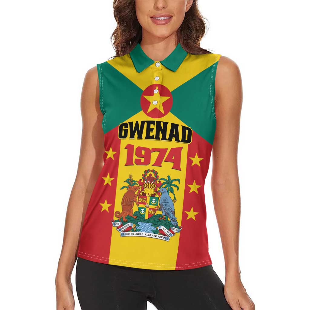 Personalized Gwenad Women Sleeveless Polo Shirt Grenada Coat Of Arms Flag Style - Wonder Print Shop