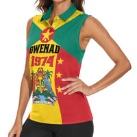 Personalized Gwenad Women Sleeveless Polo Shirt Grenada Coat Of Arms Flag Style - Wonder Print Shop