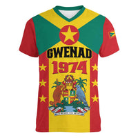 Personalized Gwenad Women V-Neck T-Shirt Grenada Coat Of Arms Flag Style - Wonder Print Shop
