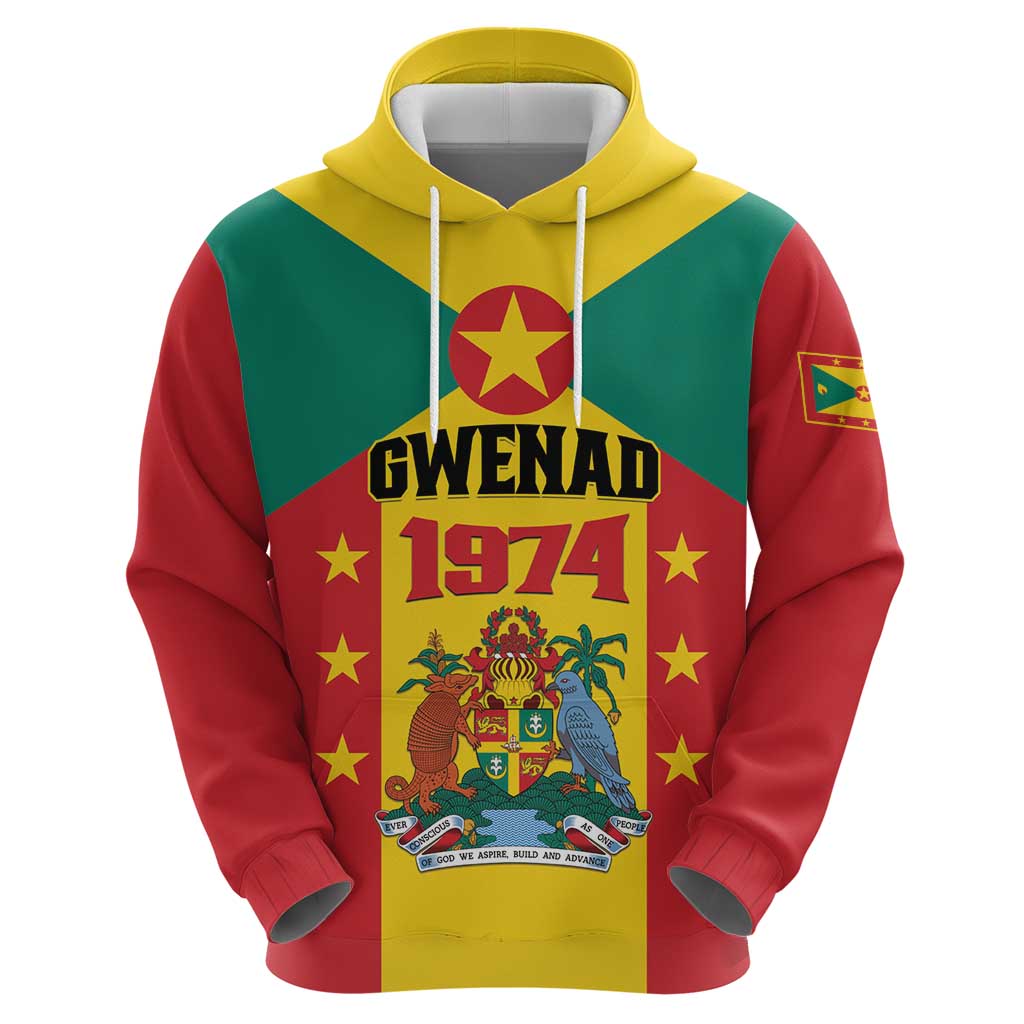 Personalized Gwenad Zip Hoodie Grenada Coat Of Arms Flag Style - Wonder Print Shop