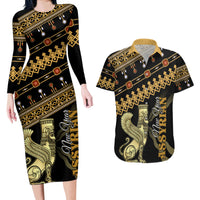 Assyrian New Year Couples Matching Long Sleeve Bodycon Dress and Hawaiian Shirt Akitu 6774 Kha B Nissan - Wonder Print Shop