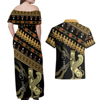 Assyrian New Year Couples Matching Off Shoulder Maxi Dress and Hawaiian Shirt Akitu 6774 Kha B Nissan - Wonder Print Shop