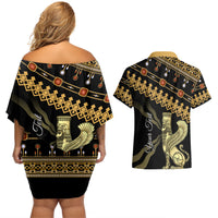 Assyrian New Year Couples Matching Off Shoulder Short Dress and Hawaiian Shirt Akitu 6774 Kha B Nissan - Wonder Print Shop
